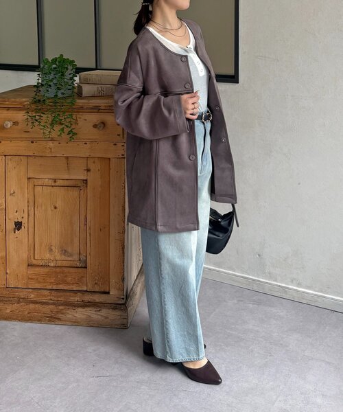 Thevon（ゼボン）の「FSノーカラーミドルコート（その他アウター・レディース・チャコールグレー/アイボリー/サックスブルー・FREE）」の22枚目の写真