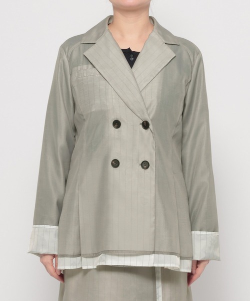 HARE（ハレ）の「シアーストライプミドルジャケット(HARE)（テーラードジャケット・レディース・ライトベージュ/ブラック・FREE）」の16枚目の写真