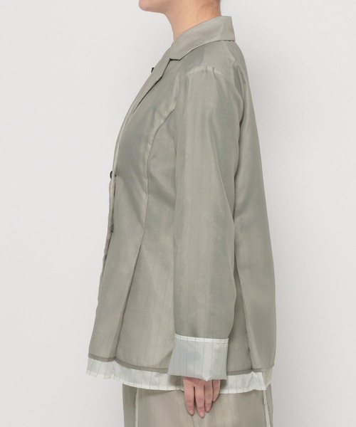 HARE（ハレ）の「シアーストライプミドルジャケット(HARE)（テーラードジャケット・レディース・ライトベージュ/ブラック・FREE）」の17枚目の写真