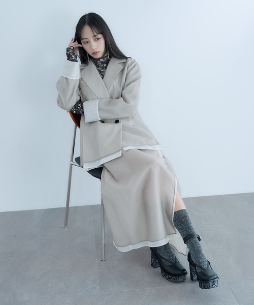 HARE（ハレ）の「シアーストライプミドルジャケット(HARE)（テーラードジャケット・レディース・ライトベージュ/ブラック・FREE）」の3枚目の写真