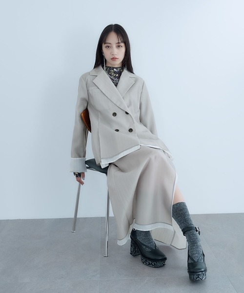 HARE（ハレ）の「シアーストライプミドルジャケット(HARE)（テーラードジャケット・レディース・ライトベージュ/ブラック・FREE）」の4枚目の写真