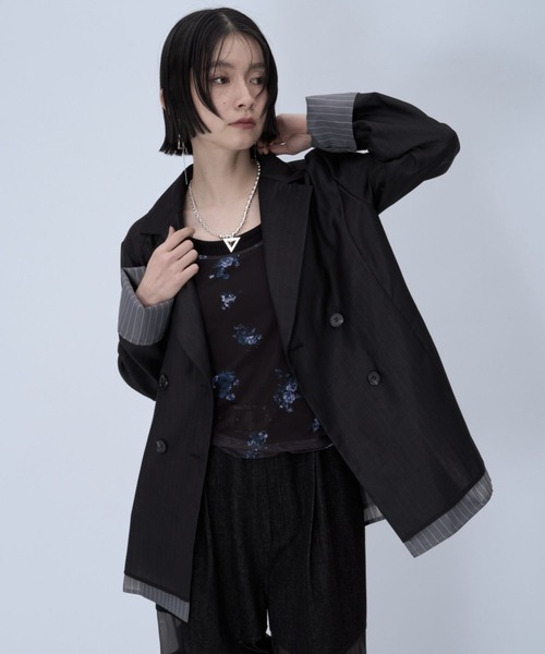 HARE（ハレ）の「シアーストライプミドルジャケット(HARE)（テーラードジャケット・レディース・ライトベージュ/ブラック・FREE）」の10枚目の写真