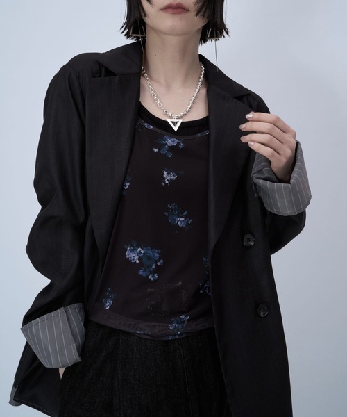 HARE（ハレ）の「シアーストライプミドルジャケット(HARE)（テーラードジャケット・レディース・ライトベージュ/ブラック・FREE）」の13枚目の写真