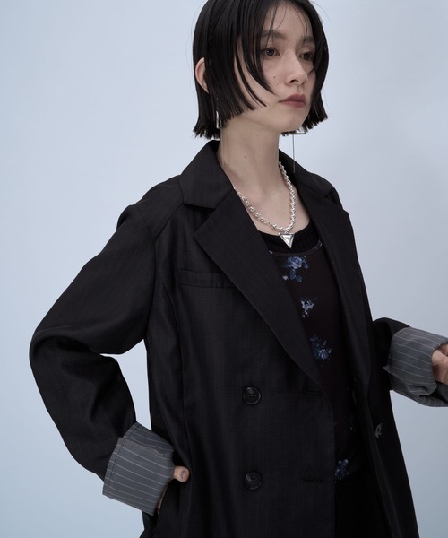 HARE（ハレ）の「シアーストライプミドルジャケット(HARE)（テーラードジャケット・レディース・ライトベージュ/ブラック・FREE）」の15枚目の写真