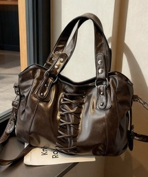 LAC-VERT（ラック・ヴェール）の「レースアップフェイクレザー2WAYバッグ（ショルダーバッグ）」