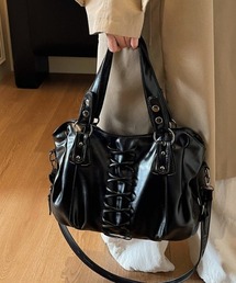 LAC-VERT（ラック・ヴェール）の「レースアップフェイクレザー2WAYバッグ（ショルダーバッグ）」