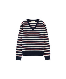 SIKN2174 マルチストライプVネックニット_Navy