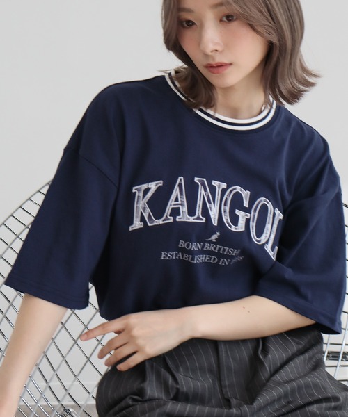 KANGOL(カンゴール)の「【KANGOL/カンゴール】別注 パッチワークロゴ ラインリブ半袖Tシャツ(Tシャツ/カットソー・メンズ・ベージュ/ネイビー/ホワイト/グリーン/ブラック/アッシュグレー/チャコールグレー・S/M/L/XL)」の7枚目の写真
