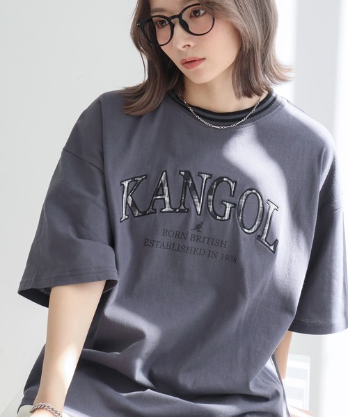 KANGOL(カンゴール)の「【KANGOL/カンゴール】別注 パッチワークロゴ ラインリブ半袖Tシャツ(Tシャツ/カットソー・メンズ・ベージュ/ネイビー/ホワイト/グリーン/ブラック/アッシュグレー/チャコールグレー・S/M/L/XL)」の3枚目の写真