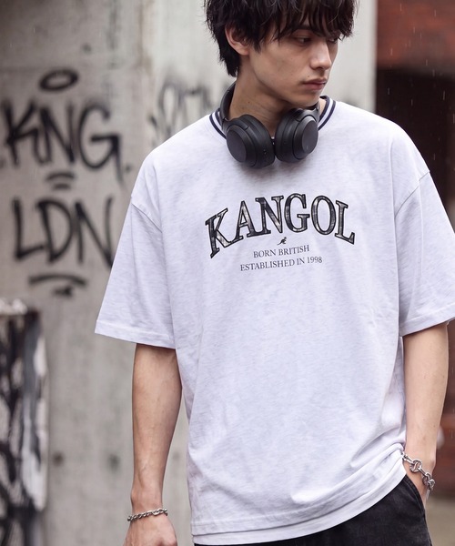 KANGOL(カンゴール)の「【KANGOL/カンゴール】別注 パッチワークロゴ ラインリブ半袖Tシャツ(Tシャツ/カットソー・メンズ・ベージュ/ネイビー/ホワイト/グリーン/ブラック/アッシュグレー/チャコールグレー・S/M/L/XL)」の4枚目の写真