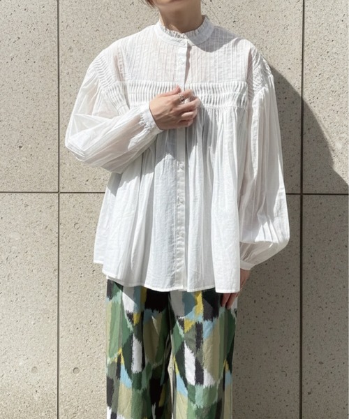 SOTT(ソット)の「インドコットン ピンタックギャザーブラウス(シャツ/ブラウス・レディース・チャコールグレー/オフホワイト・FREE)」の7枚目の写真