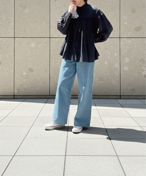 SOTT(ソット)の「インドコットン ピンタックギャザーブラウス(シャツ/ブラウス・レディース・チャコールグレー/オフホワイト・FREE)」の9枚目の写真