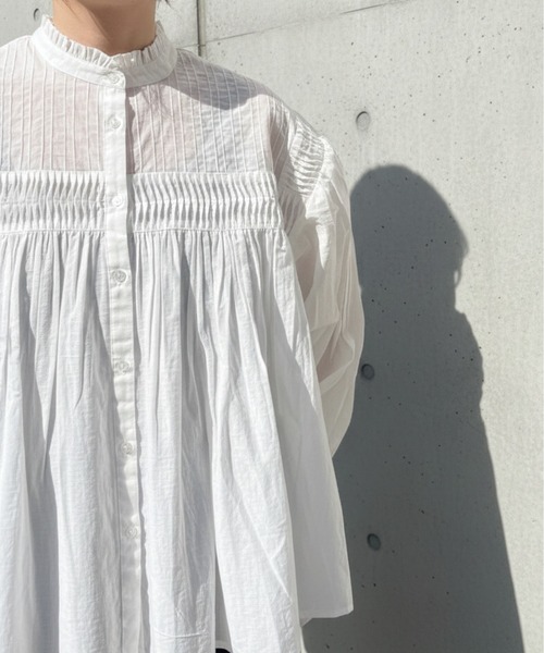 SOTT(ソット)の「インドコットン ピンタックギャザーブラウス(シャツ/ブラウス・レディース・チャコールグレー/オフホワイト・FREE)」の13枚目の写真