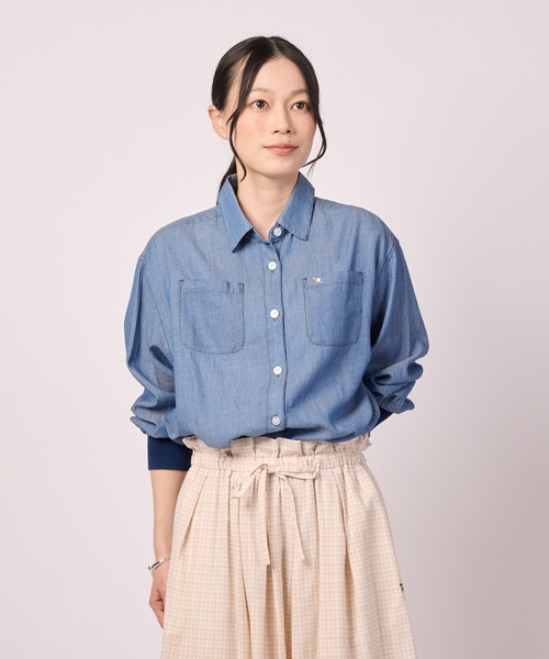 Arnold Palmer(アーノルドパーマー)の「シアー デニムシャツ(シャツ/ブラウス・レディース・ネイビー/ダークネイビー・L/M/S)」の3枚目の写真