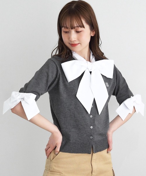 tiptop(ティップトップ)の「リボン布帛ボウタイ付カーディガン(カーディガン/ボレロ・レディース・ネイビー/チャコールグレー・FREE)」の4枚目の写真