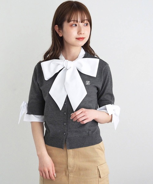 tiptop(ティップトップ)の「リボン布帛ボウタイ付カーディガン(カーディガン/ボレロ・レディース・ネイビー/チャコールグレー・FREE)」の5枚目の写真