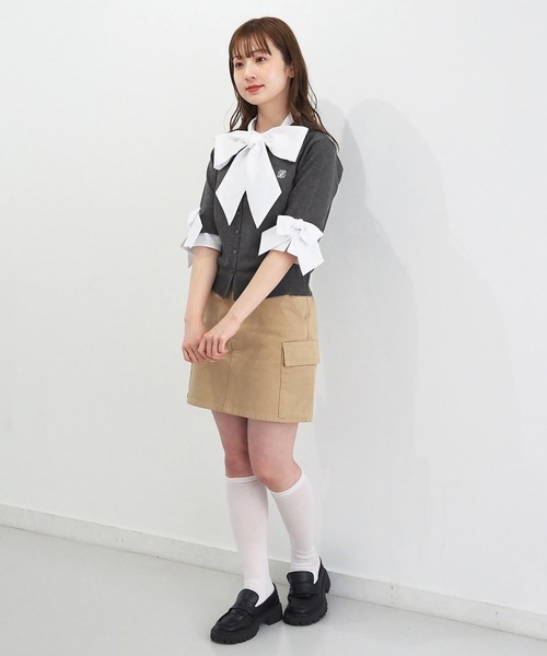 tiptop(ティップトップ)の「リボン布帛ボウタイ付カーディガン(カーディガン/ボレロ・レディース・ネイビー/チャコールグレー・FREE)」の7枚目の写真