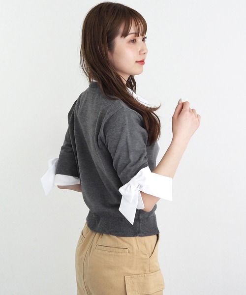 tiptop(ティップトップ)の「リボン布帛ボウタイ付カーディガン(カーディガン/ボレロ・レディース・ネイビー/チャコールグレー・FREE)」の8枚目の写真