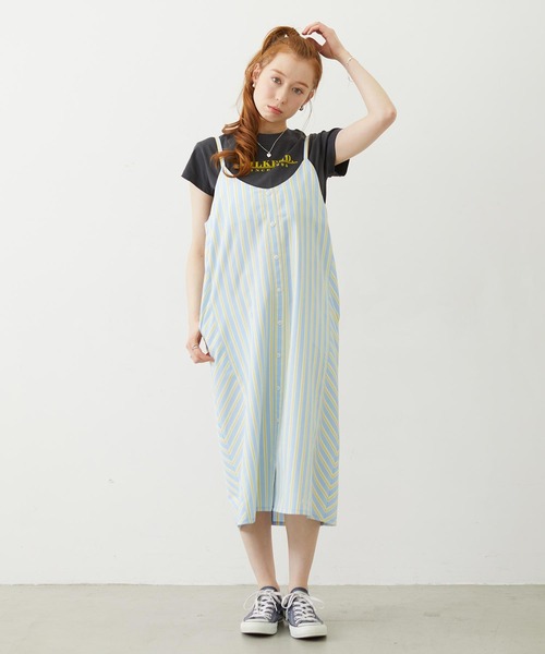 MILKFED.(ミルクフェド)の「BIAS-CUT STRIPED CAMI DRESS(ワンピース・レディース・ブラック/ライトピンク/ライトブルー・ONE SIZE)」の1枚目の写真
