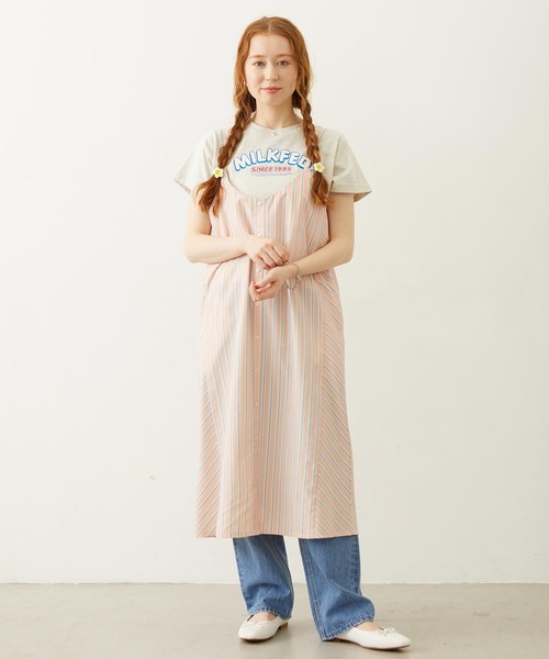 MILKFED.(ミルクフェド)の「BIAS-CUT STRIPED CAMI DRESS(ワンピース・レディース・ブラック/ライトピンク/ライトブルー・ONE SIZE)」の4枚目の写真