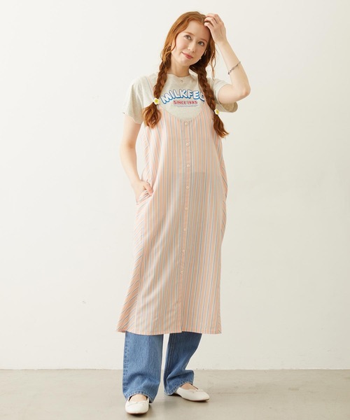 MILKFED.(ミルクフェド)の「BIAS-CUT STRIPED CAMI DRESS(ワンピース・レディース・ブラック/ライトピンク/ライトブルー・ONE SIZE)」の6枚目の写真