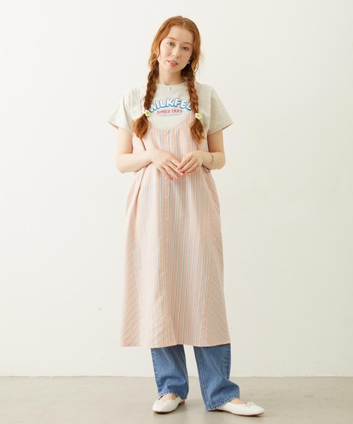 MILKFED.(ミルクフェド)の「BIAS-CUT STRIPED CAMI DRESS(ワンピース・レディース・ブラック/ライトピンク/ライトブルー・ONE SIZE)」の8枚目の写真