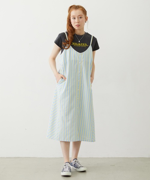 MILKFED.(ミルクフェド)の「BIAS-CUT STRIPED CAMI DRESS(ワンピース・レディース・ブラック/ライトピンク/ライトブルー・ONE SIZE)」の9枚目の写真