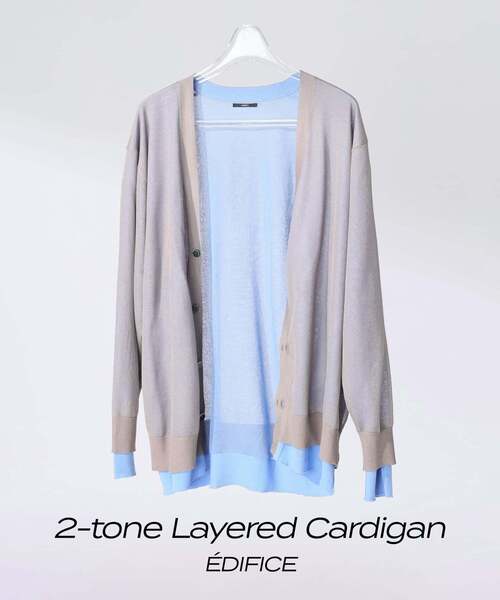 EDIFICE（エディフィス）の「2トーン レイヤード カーディガン（カーディガン/ボレロ・メンズ・ライトグリーン/ホワイト/ライトグレー/ブラック・LARGE/MEDIUM/SMALL）」の3枚目の写真