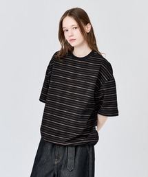 CREW NECK DRAW CORD BORDER LONG TEE / クルーネックドローコード