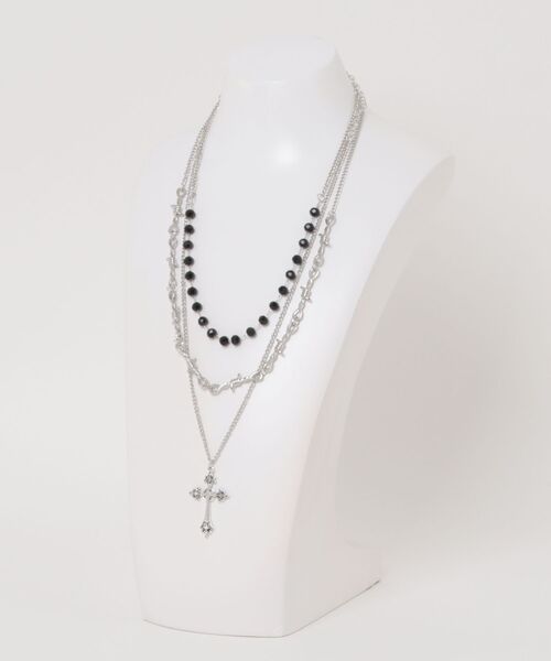 NO WAY（ノーウェイ）の「/Bz/クロストップ有刺鉄線モチーフチェーンネックレス 3点セット(MA/EK546)（ネックレス・レディース・シルバー・FREE）」の6枚目の写真