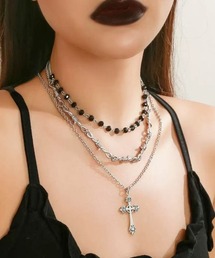 NO WAY | /Bz/クロストップ有刺鉄線モチーフチェーンネックレス 3点セット(MA/EK546)(ネックレス)