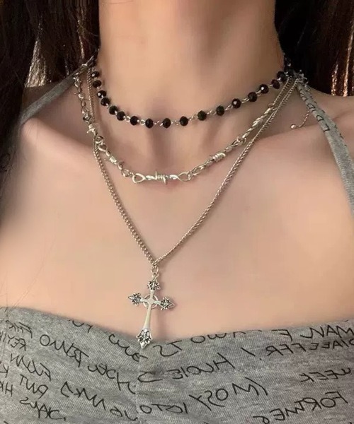 NO WAY（ノーウェイ）の「/Bz/クロストップ有刺鉄線モチーフチェーンネックレス 3点セット(MA/EK546)（ネックレス・レディース・シルバー・FREE）」の3枚目の写真