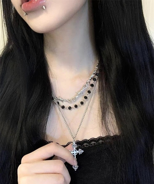 NO WAY（ノーウェイ）の「/Bz/クロストップ有刺鉄線モチーフチェーンネックレス 3点セット(MA/EK546)（ネックレス・レディース・シルバー・FREE）」の2枚目の写真