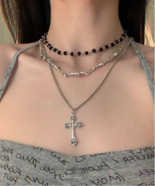 NO WAY（ノーウェイ）の「/Bz/クロストップ有刺鉄線モチーフチェーンネックレス 3点セット(MA/EK546)（ネックレス・レディース・シルバー・FREE）」の4枚目の写真