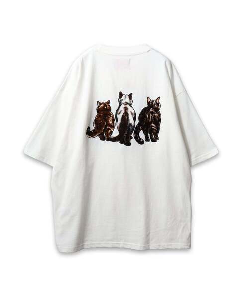 CORISCO(コリスコ)の「【CORISCO】 度詰め天竺キャットフロッキーインクジェットプリントTEE ネコプリント(Tシャツ/カットソー・メンズ・ホワイト・3/2)」の2枚目の写真