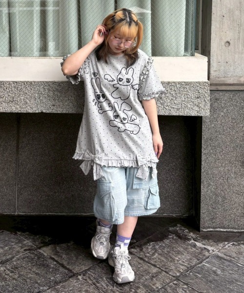 Candy Stripper(キャンディストリッパー)の「CHECK SAGGING DENIM HALF パンツ(デニムパンツ・レディース・ライトインディゴブルー/ブルー系その他・FREE)」の5枚目の写真