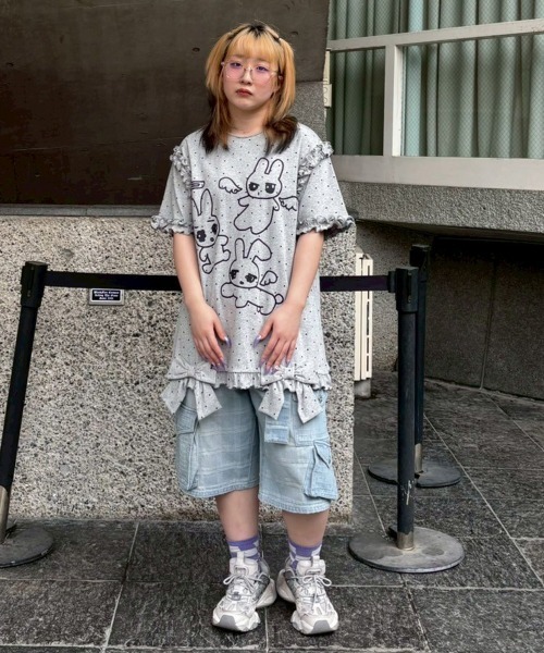 Candy Stripper(キャンディストリッパー)の「CHECK SAGGING DENIM HALF パンツ(デニムパンツ・レディース・ライトインディゴブルー/ブルー系その他・FREE)」の7枚目の写真