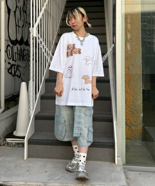 Candy Stripper(キャンディストリッパー)の「CHECK SAGGING DENIM HALF パンツ(デニムパンツ・レディース・ライトインディゴブルー/ブルー系その他・FREE)」の9枚目の写真