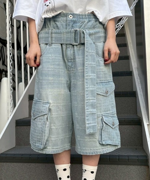 Candy Stripper(キャンディストリッパー)の「CHECK SAGGING DENIM HALF パンツ(デニムパンツ・レディース・ライトインディゴブルー/ブルー系その他・FREE)」の11枚目の写真