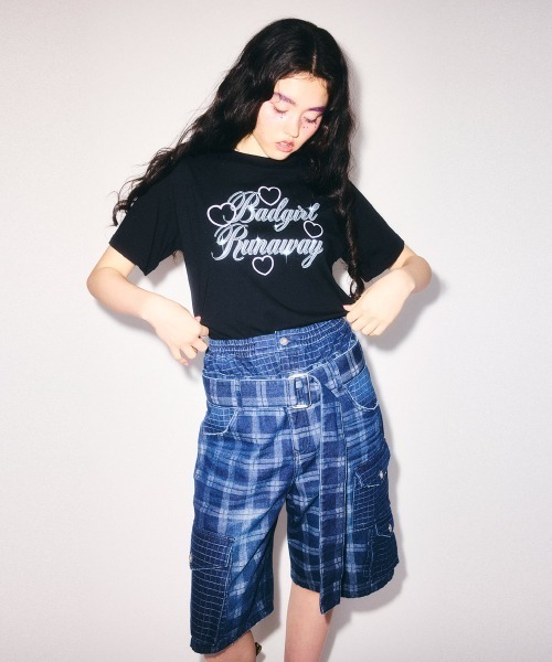 Candy Stripper(キャンディストリッパー)の「CHECK SAGGING DENIM HALF パンツ(デニムパンツ・レディース・ライトインディゴブルー/ブルー系その他・FREE)」の18枚目の写真