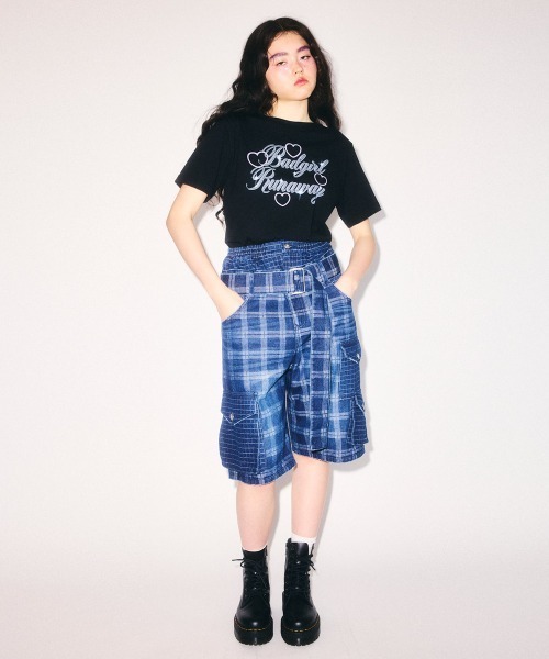 Candy Stripper(キャンディストリッパー)の「CHECK SAGGING DENIM HALF パンツ(デニムパンツ・レディース・ライトインディゴブルー/ブルー系その他・FREE)」の19枚目の写真
