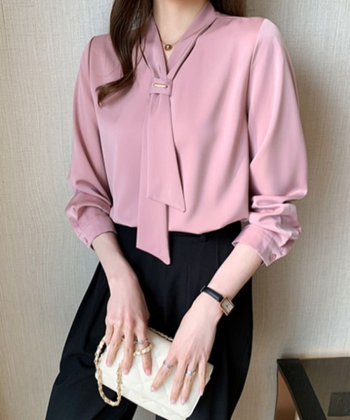 FAVORITO(ファヴォリート)の「リボンシフォンシャツ(シャツ/ブラウス・レディース・ブルー/ピンク/ホワイト・XL/L/M)」の3枚目の写真