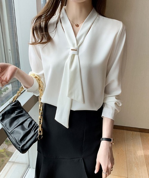 FAVORITO(ファヴォリート)の「リボンシフォンシャツ(シャツ/ブラウス・レディース・ブルー/ピンク/ホワイト・XL/L/M)」の12枚目の写真