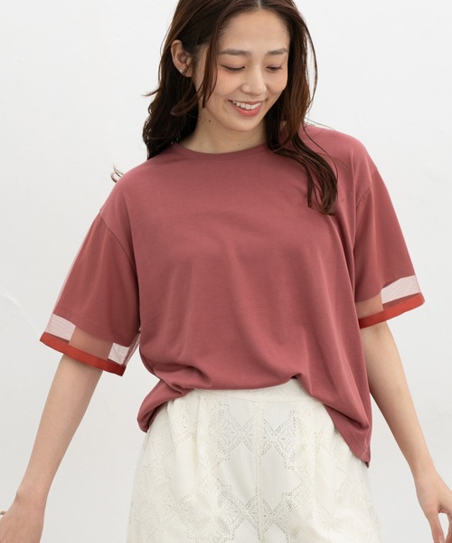 Honeys（ハニーズ）の「【ＵＶカット】袖チュールトップス（Tシャツ/カットソー・レディース・ブルーグリーン/アイボリー/オレンジ系その他2/ブラック・LL/S/M/L）」の4枚目の写真