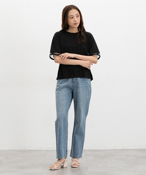 Honeys（ハニーズ）の「【ＵＶカット】袖チュールトップス（Tシャツ/カットソー・レディース・ブルーグリーン/アイボリー/オレンジ系その他2/ブラック・LL/S/M/L）」の6枚目の写真