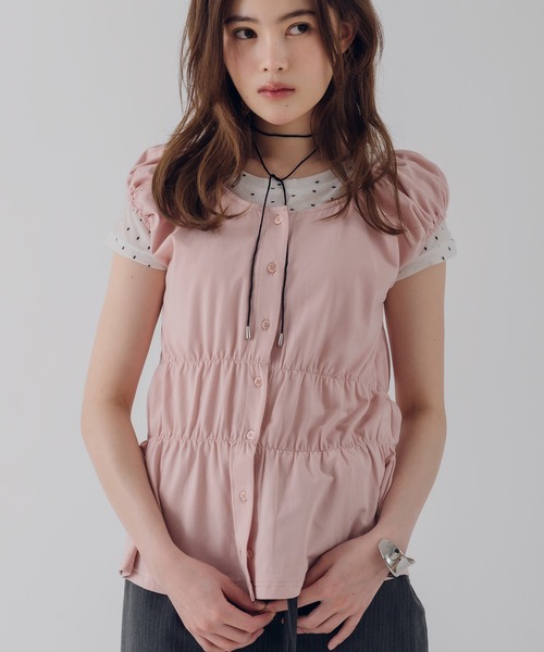 MUHET(ミュエータ)の「puff sleeve docking peplum top / パフスリーブドッキングペプラムトップス(その他トップス・レディース・ブラウン/ピンク/ブラック/ライトブルー・FREE)」の4枚目の写真