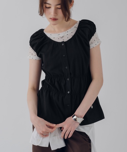 MUHET(ミュエータ)の「puff sleeve docking peplum top / パフスリーブドッキングペプラムトップス(その他トップス・レディース・ブラウン/ピンク/ブラック/ライトブルー・FREE)」の7枚目の写真