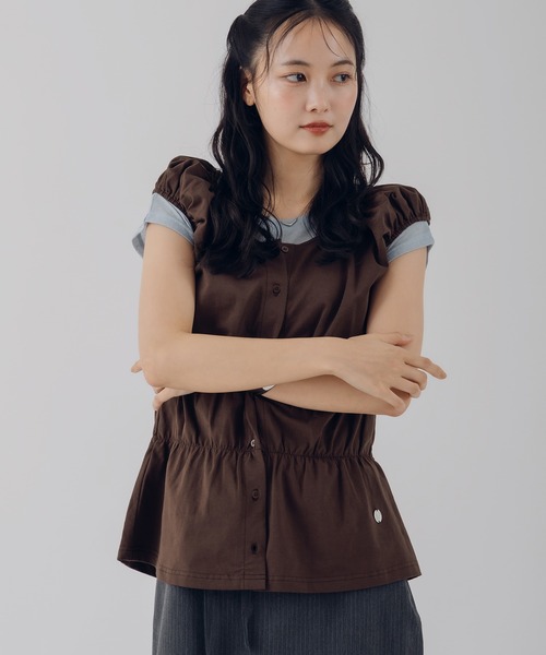 MUHET(ミュエータ)の「puff sleeve docking peplum top / パフスリーブドッキングペプラムトップス(その他トップス・レディース・ブラウン/ピンク/ブラック/ライトブルー・FREE)」の12枚目の写真