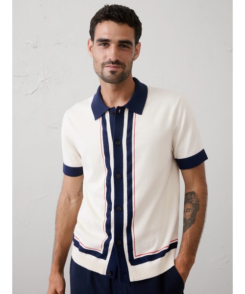 BANANA REPUBLIC FACTORY STORE（バナナリパブリック ファクトリーストア）の「BANANA REPUBLIC FACTORY STORE　　ボーダーストライプ セーター ポロ（ニット/セーター・メンズ・アイボリー/ネイビー・XL/L/M/S）」の2枚目の写真