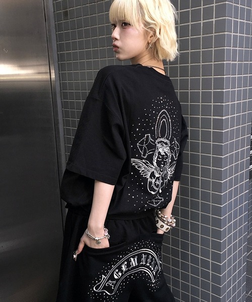 A'GEM9(エージェムナイン)の「A'GEM/9 × .kom 『A'GEM/9/エージェムナイン』 ラインストーンエンジェルTシャツ(Tシャツ/カットソー・レディース・ブラック×ブルー/ブラック×シルバー/ブラック×ピンク・M/L)」の9枚目の写真